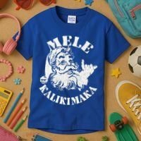Retro Christmas Mele Kalikimaka Santa Claus Shaka Hawaii Kids T-Shirt thumb 3