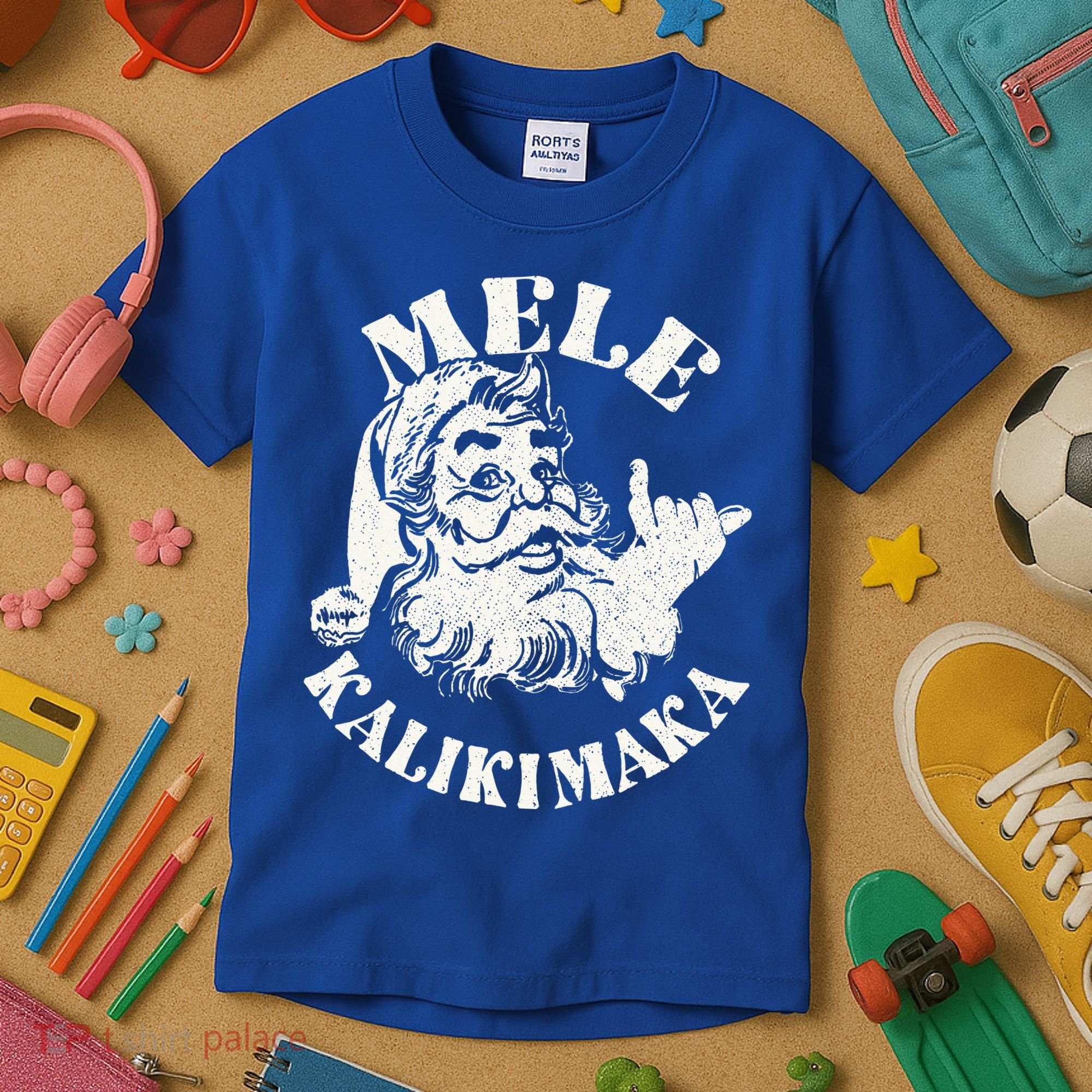 Retro Christmas Mele Kalikimaka Santa Claus Shaka Hawaii Kids T-Shirt