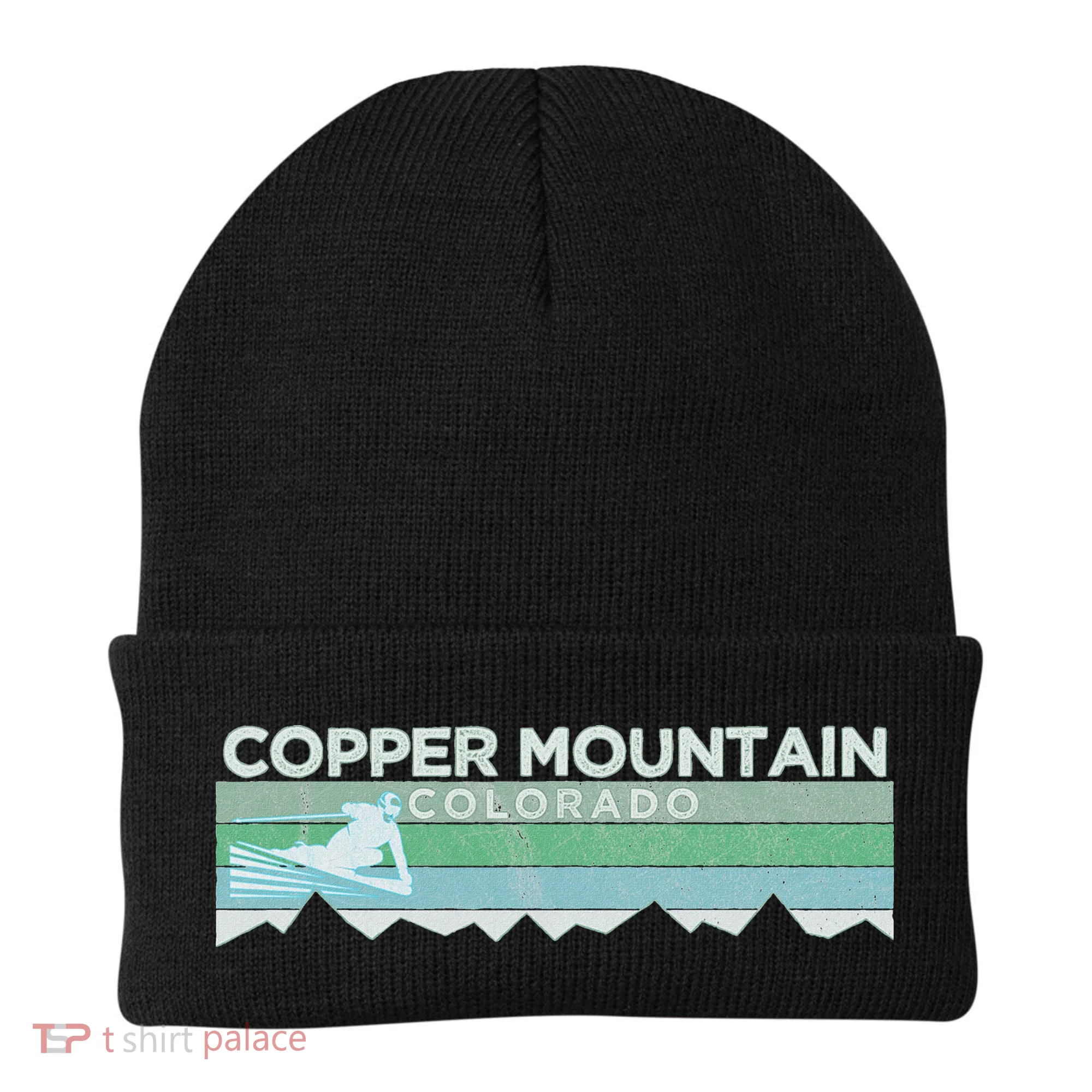 Retro Copper Mountain Colorado Distressed Skiing Beanie