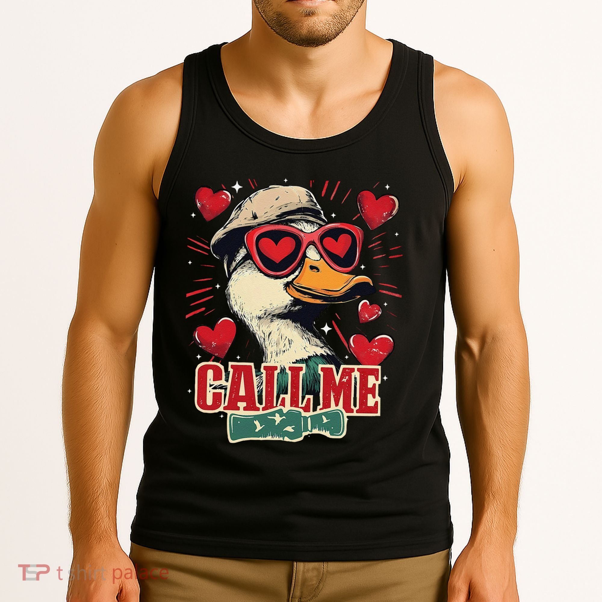 Retro Call Me Valentines Duck Hunting Southern Tank Top
