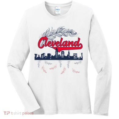 Retro Cleveland Native American Tribe Feathers Gift Women's Long Sleeve Shirt