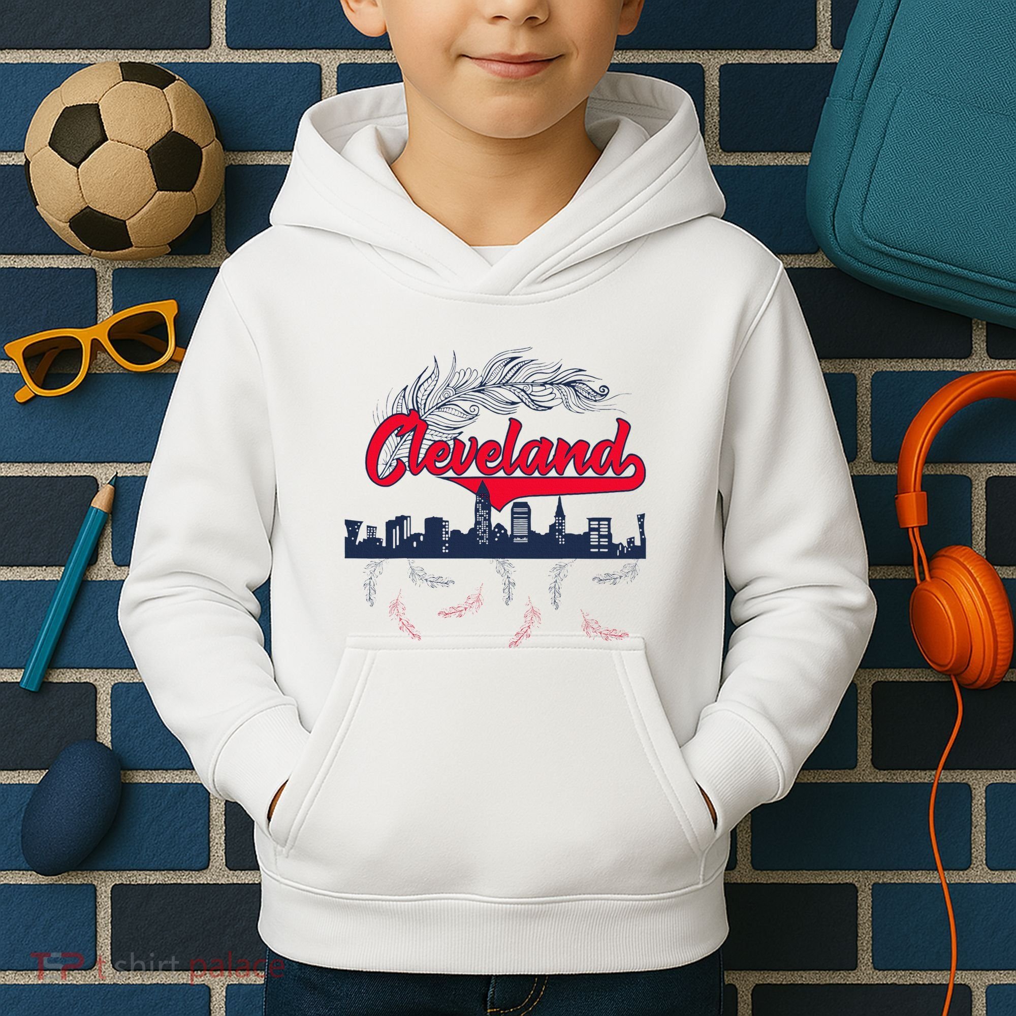 Retro Cleveland Native American Tribe Feathers Gift Kids Hoodie