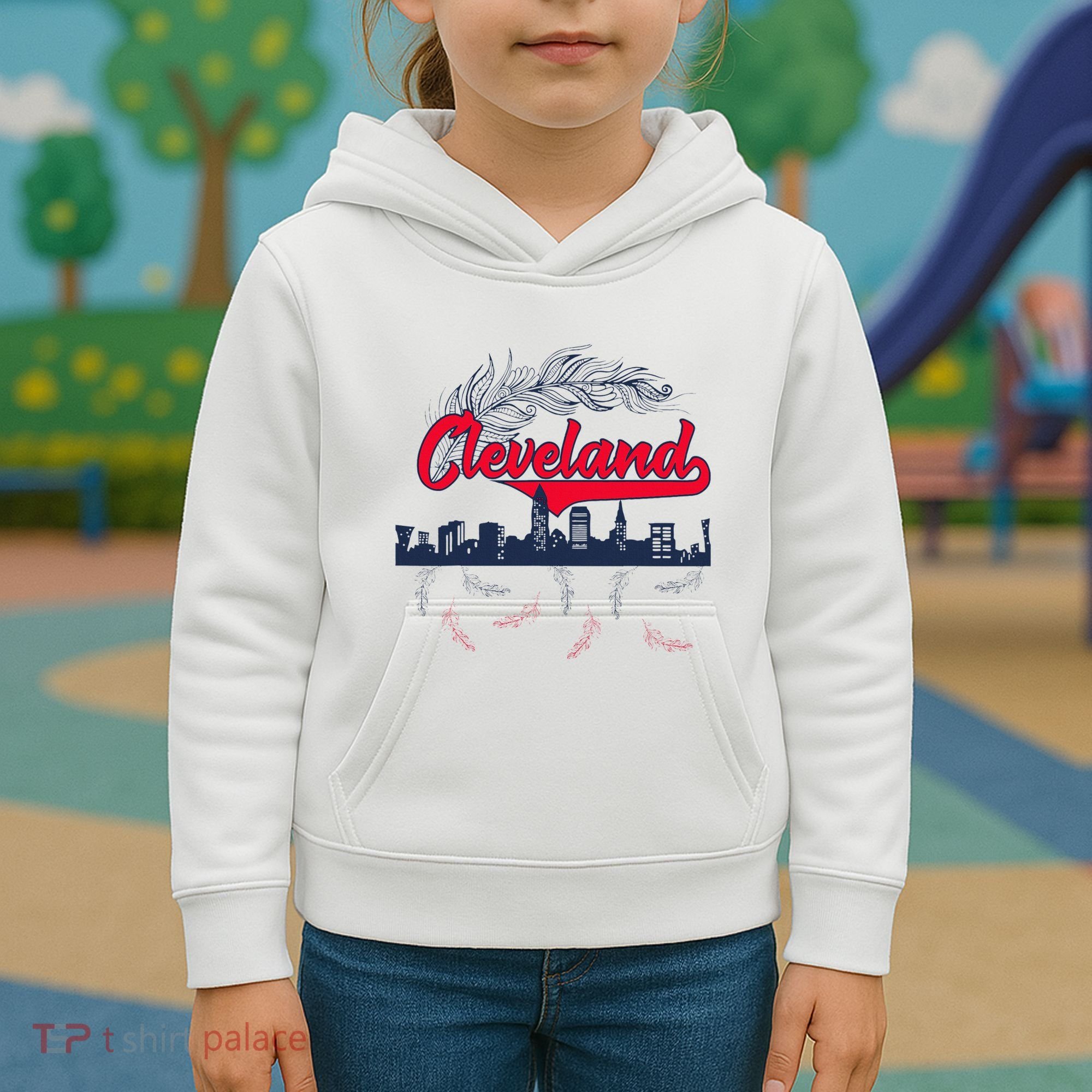 Retro Cleveland Native American Tribe Feathers Gift Kids Hoodie