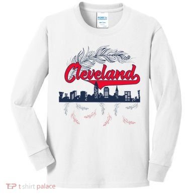Retro Cleveland Native American Tribe Feathers Gift Kids Long Sleeve Shirt