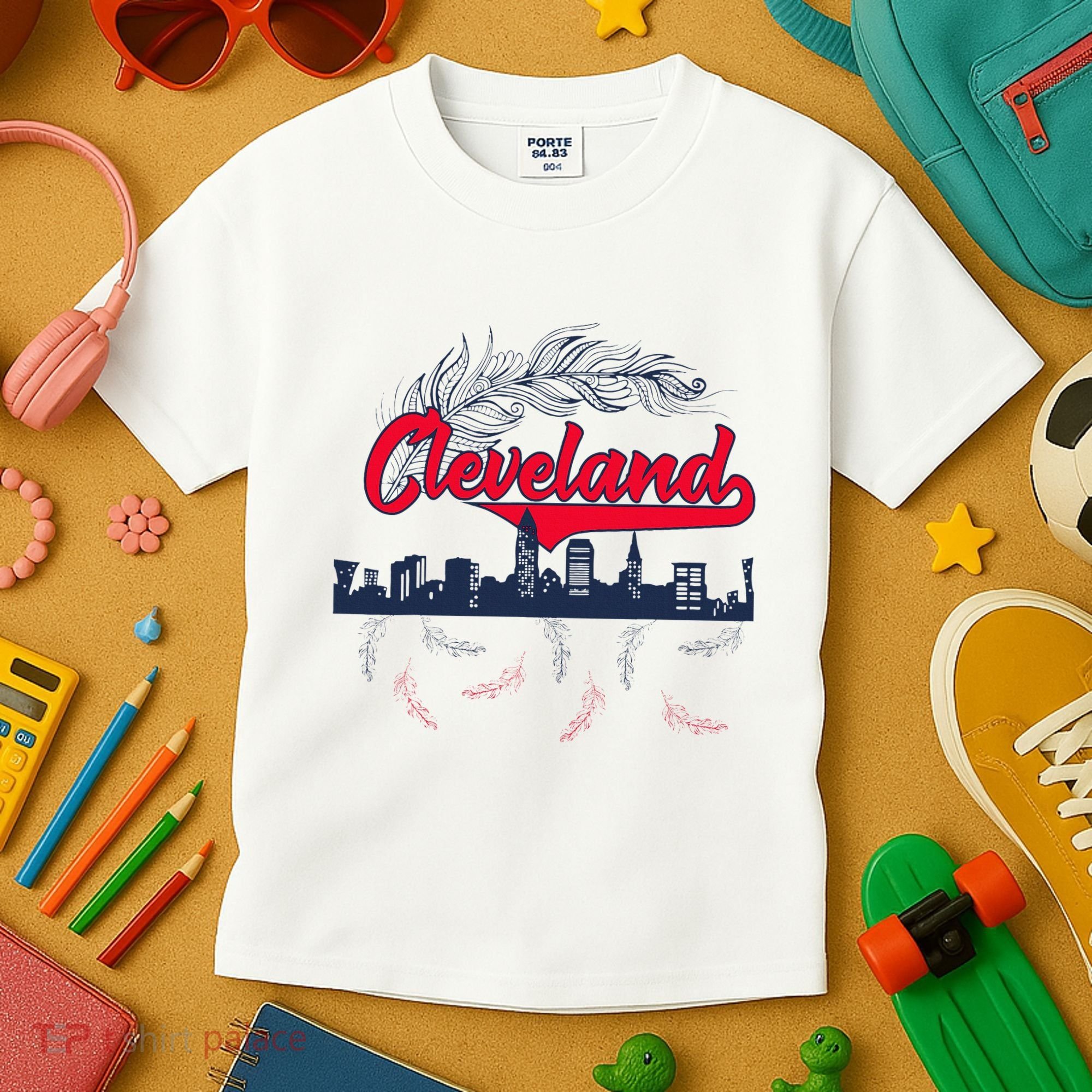 Retro Cleveland Native American Tribe Feathers Gift Kids T-Shirt