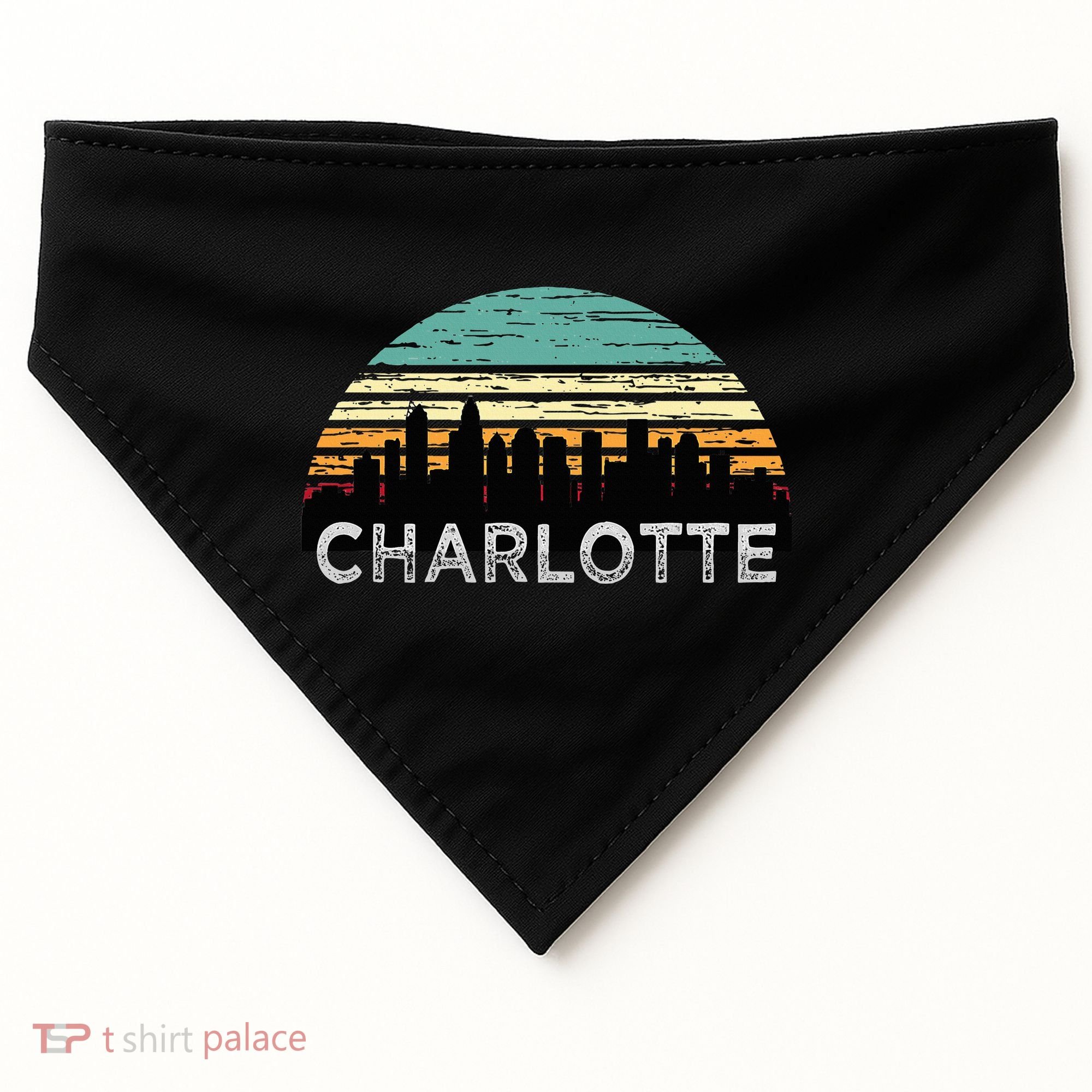 Retro Charlotte North Carolina Print Skyline USA-Made Doggie Bandana
