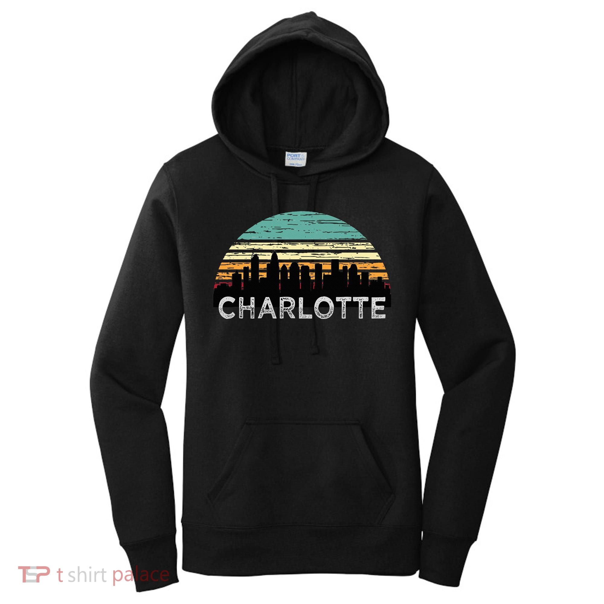 Retro Charlotte North Carolina Print Skyline Women's Hoodie