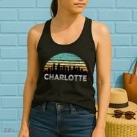 Retro Charlotte North Carolina Print Skyline Women's Tank Top thumb 2