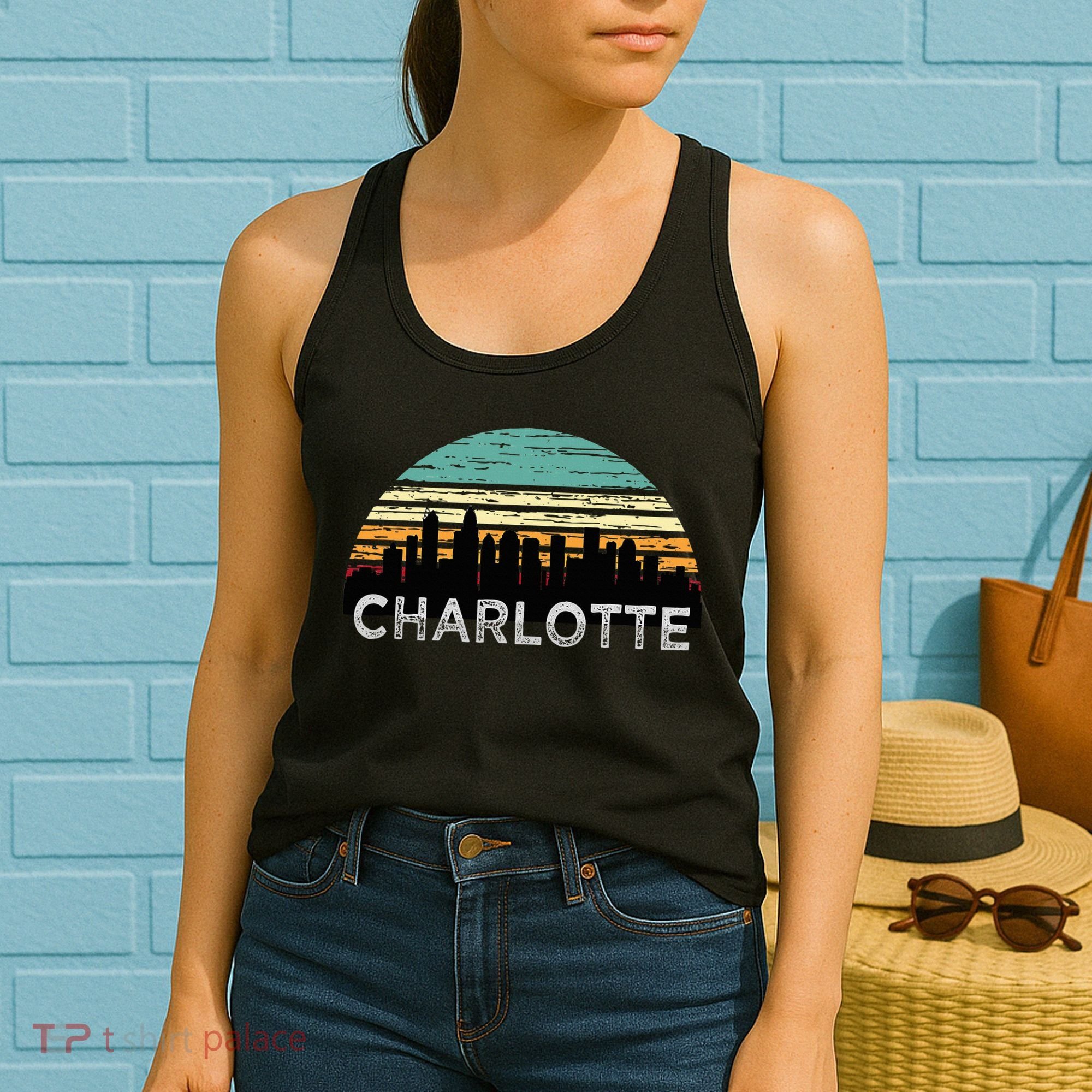 Retro Charlotte North Carolina Print Skyline Women's Tank Top