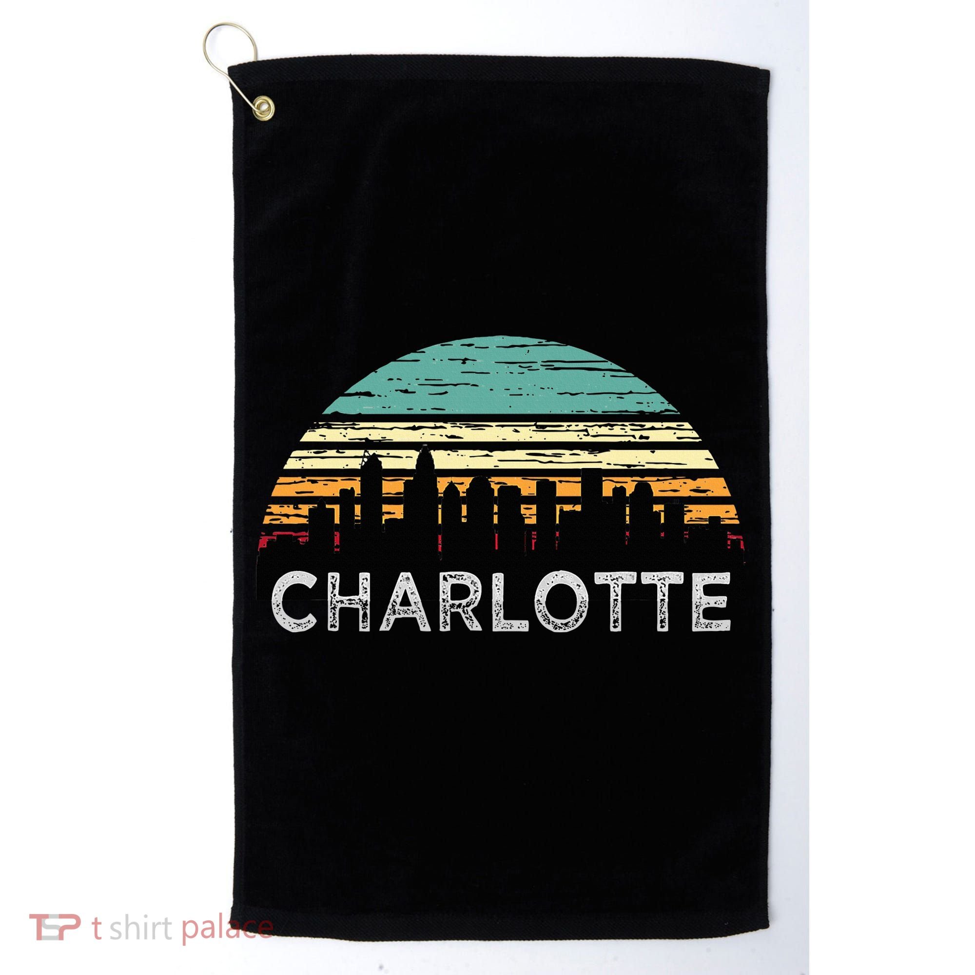Retro Charlotte North Carolina Print Skyline Golf Towel