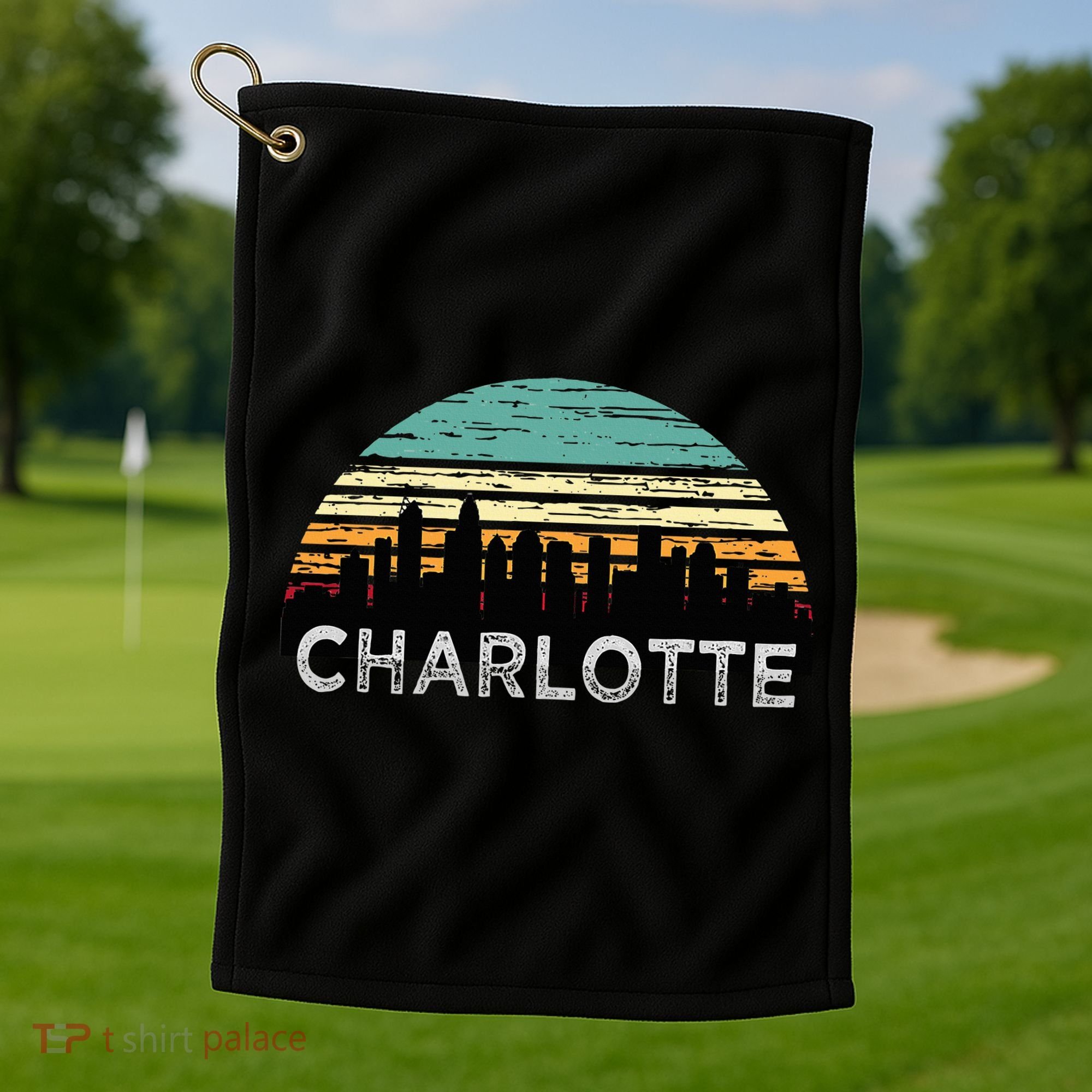 Retro Charlotte North Carolina Print Skyline Golf Towel