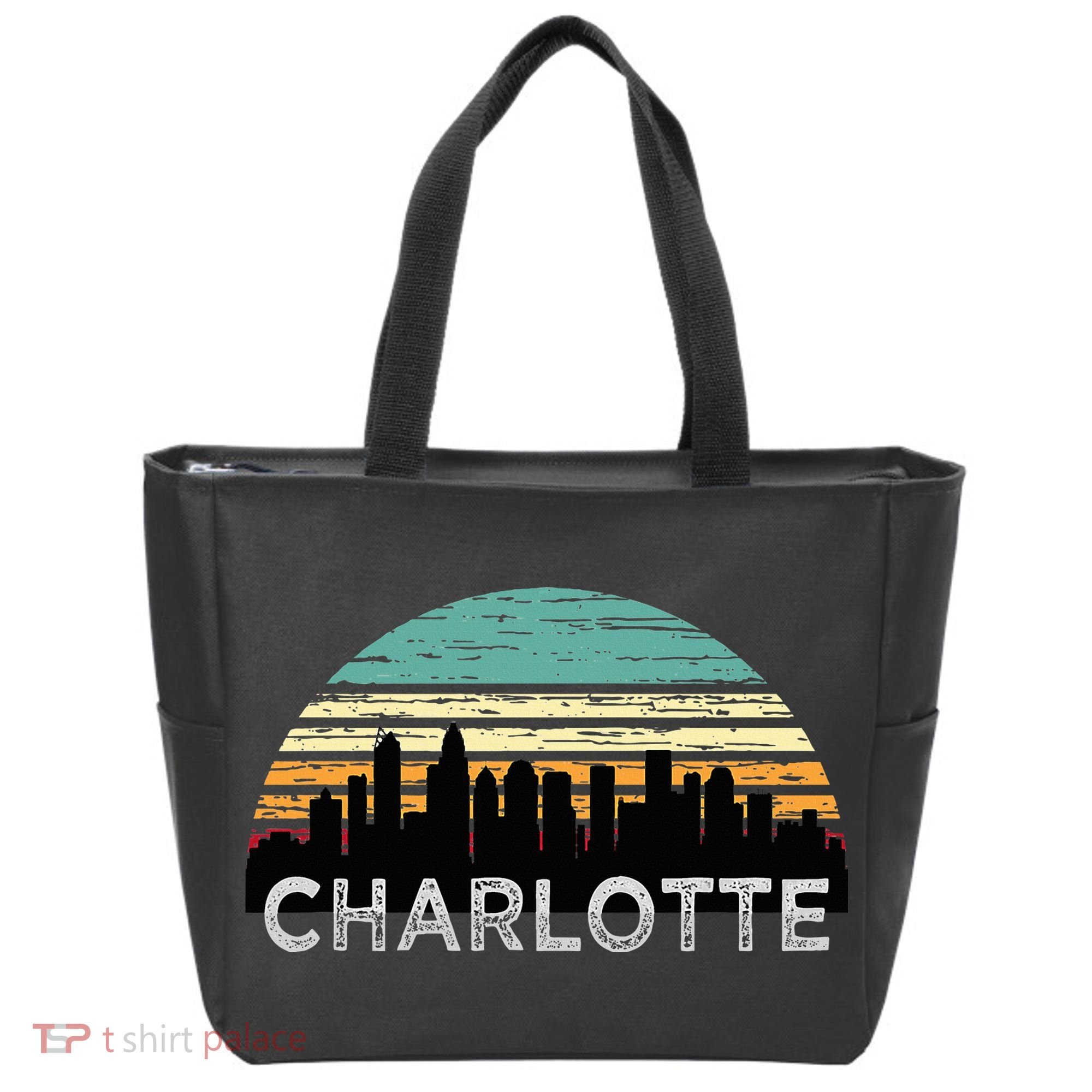 Retro Charlotte North Carolina Print Skyline Tote Bag