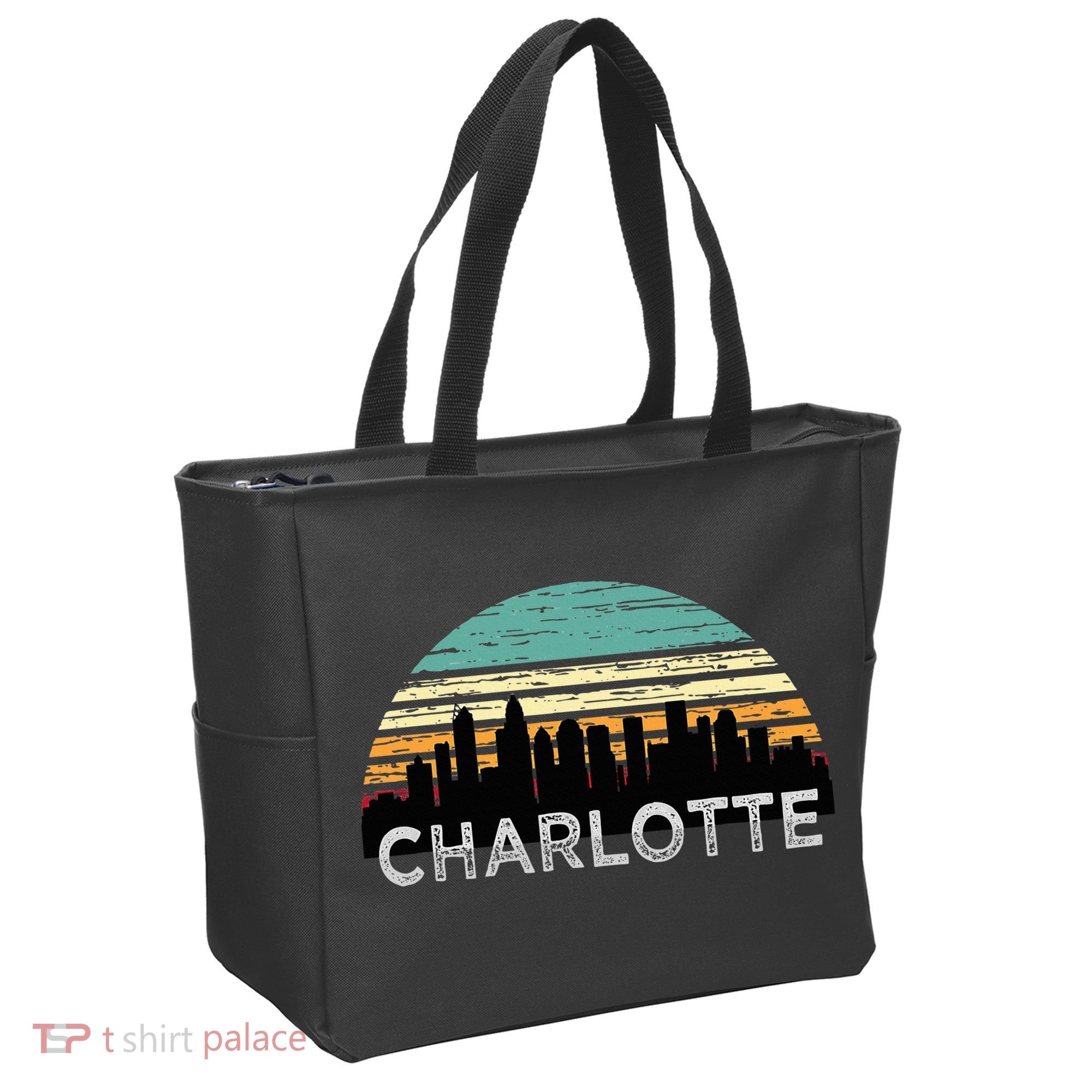 Retro Charlotte North Carolina Print Skyline Tote Bag