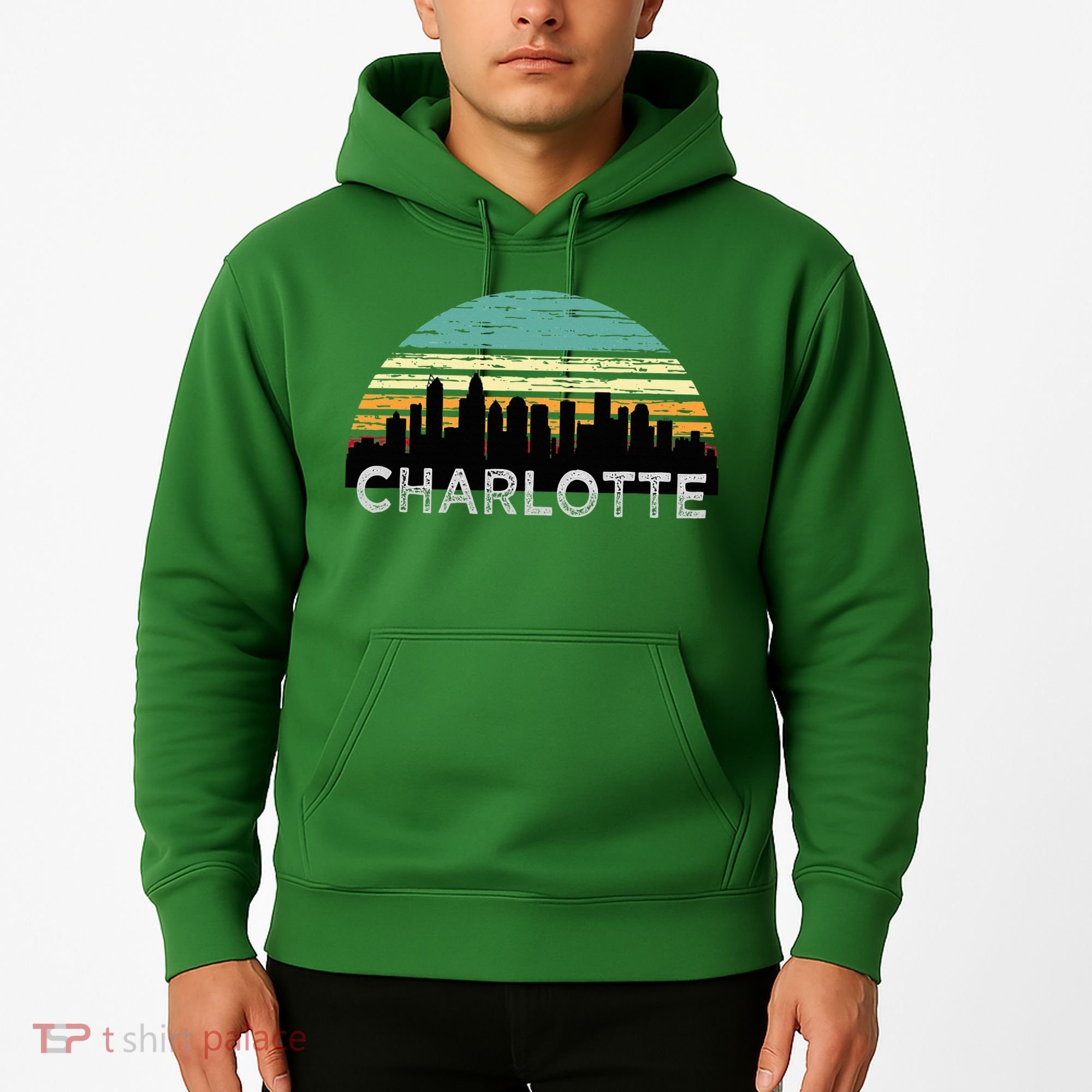 Retro Charlotte North Carolina Print Skyline Hoodie