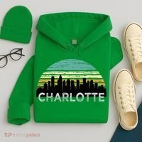 Retro Charlotte North Carolina Print Skyline Hoodie thumb 4