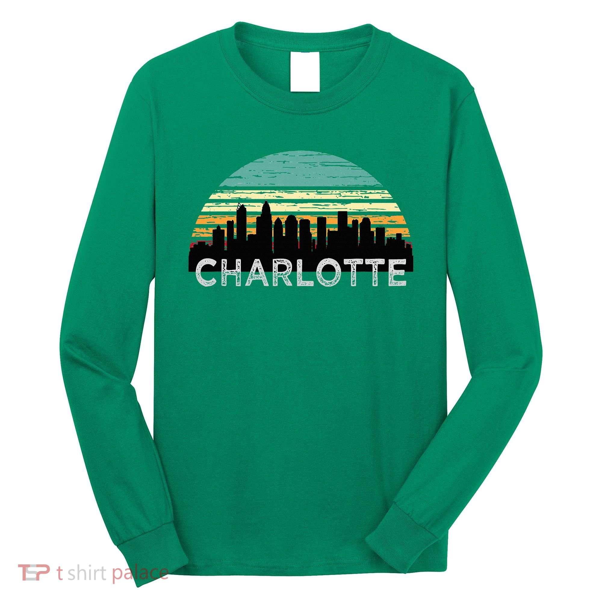 Retro Charlotte North Carolina Print Skyline Long Sleeve Shirt