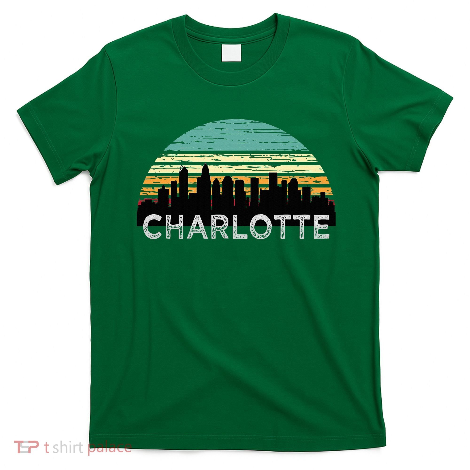 Retro Charlotte North Carolina Print Skyline T-Shirt