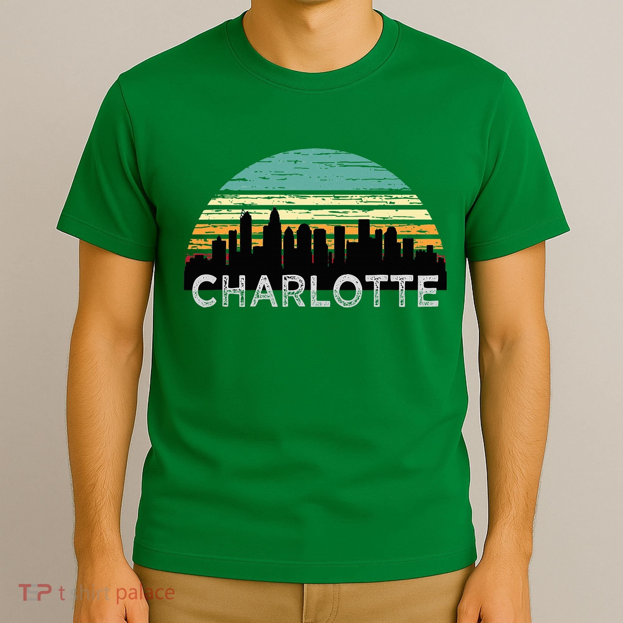 Retro Charlotte North Carolina Print Skyline T-Shirt