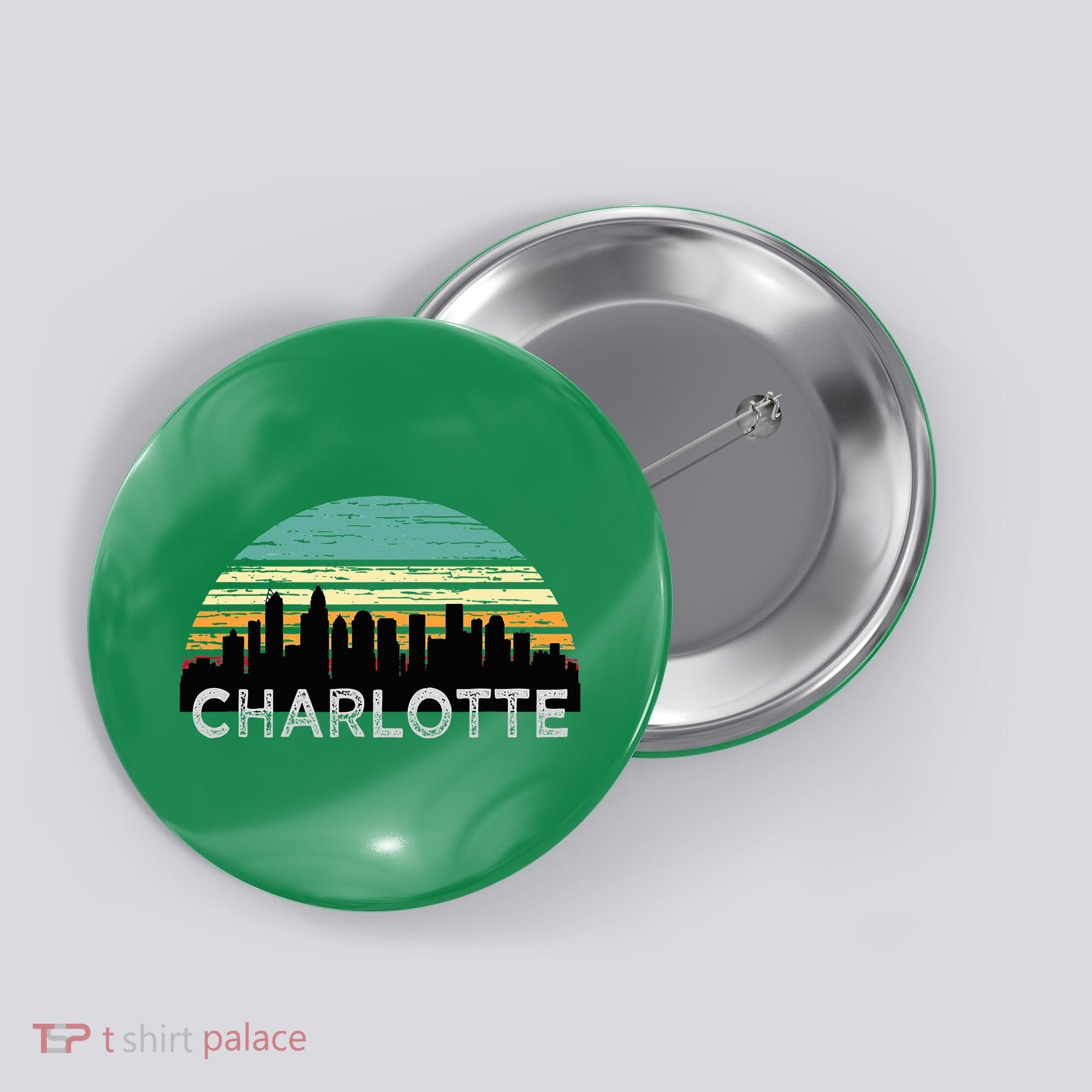 Retro Charlotte North Carolina Print Skyline Button