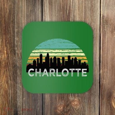 Retro Charlotte North Carolina Print Skyline Coaster