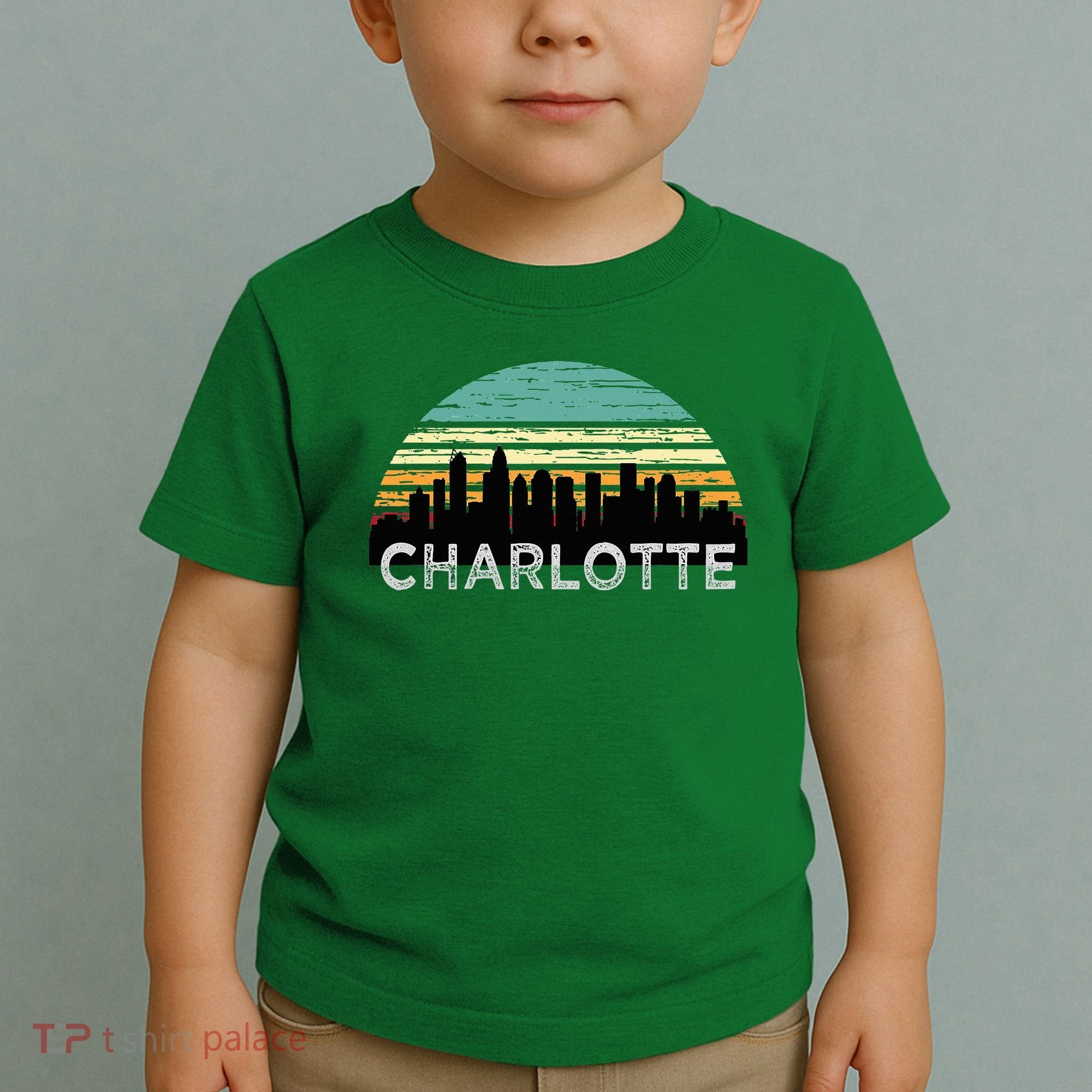 Retro Charlotte North Carolina Print Skyline Toddler T-Shirt