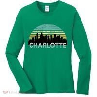 Retro Charlotte North Carolina Print Skyline Women's Long Sleeve Shirt thumb 0