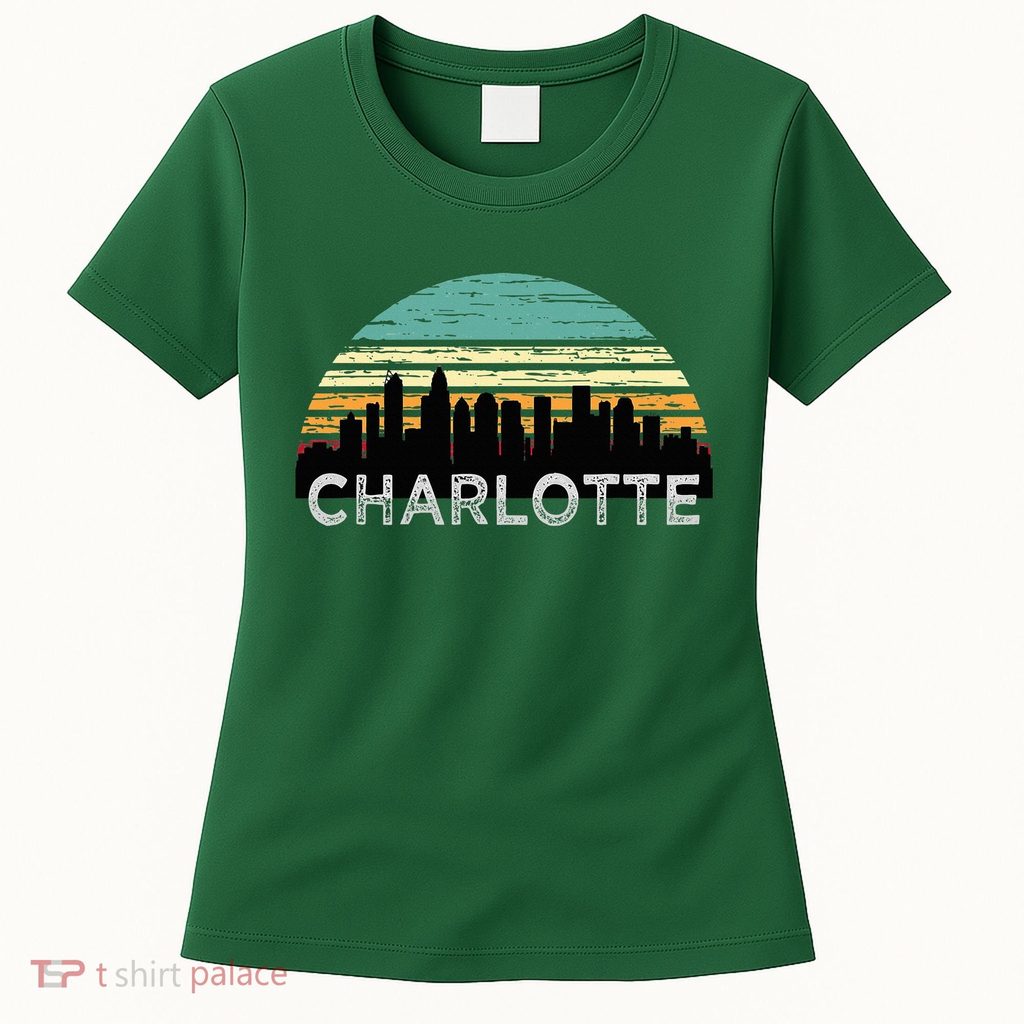 Retro Charlotte North Carolina Print Skyline Women's T-Shirt