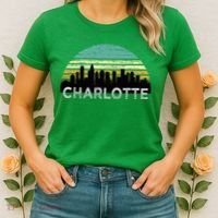 Retro Charlotte North Carolina Print Skyline Women's T-Shirt thumb 2