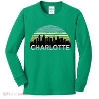 Retro Charlotte North Carolina Print Skyline Kids Long Sleeve Shirt thumb 0