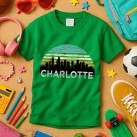 Retro Charlotte North Carolina Print Skyline Kids T-Shirt thumb 3