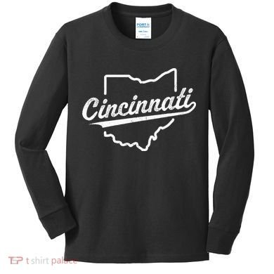 Retro Cincinnati Ohio 1788 Vintage Script Throwback Kids Long Sleeve Shirt