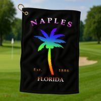 Retro Cool Original Naples Florida Beach Palm Tree Gift Golf Towel thumb 1