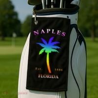 Retro Cool Original Naples Florida Beach Palm Tree Gift Golf Towel thumb 2