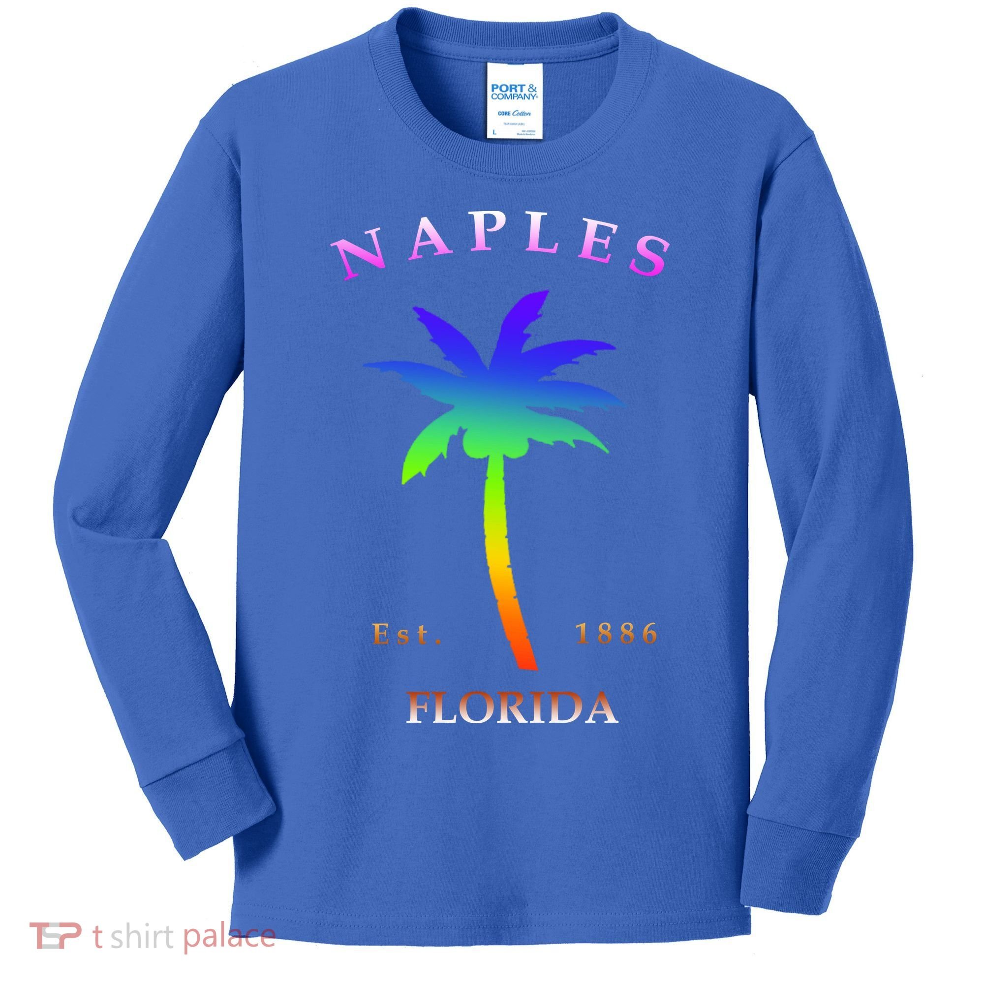 Retro Cool Original Naples Florida Beach Palm Tree Gift Kids Long Sleeve Shirt