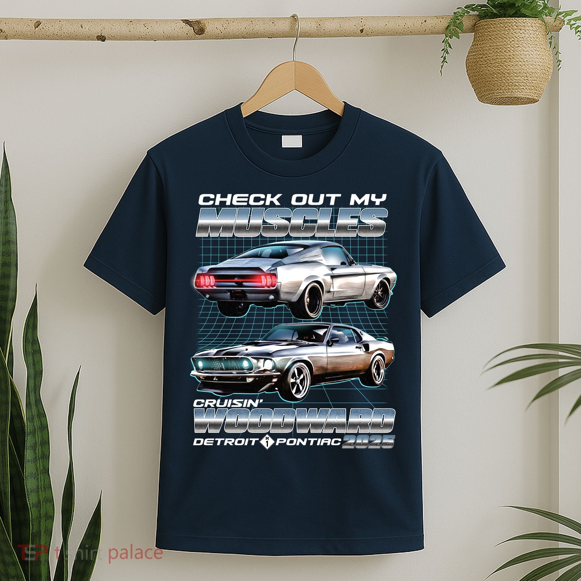 Retro Check Out My Muscles Cruisin Woodward Detroit To Pontiac 2025 T-Shirt