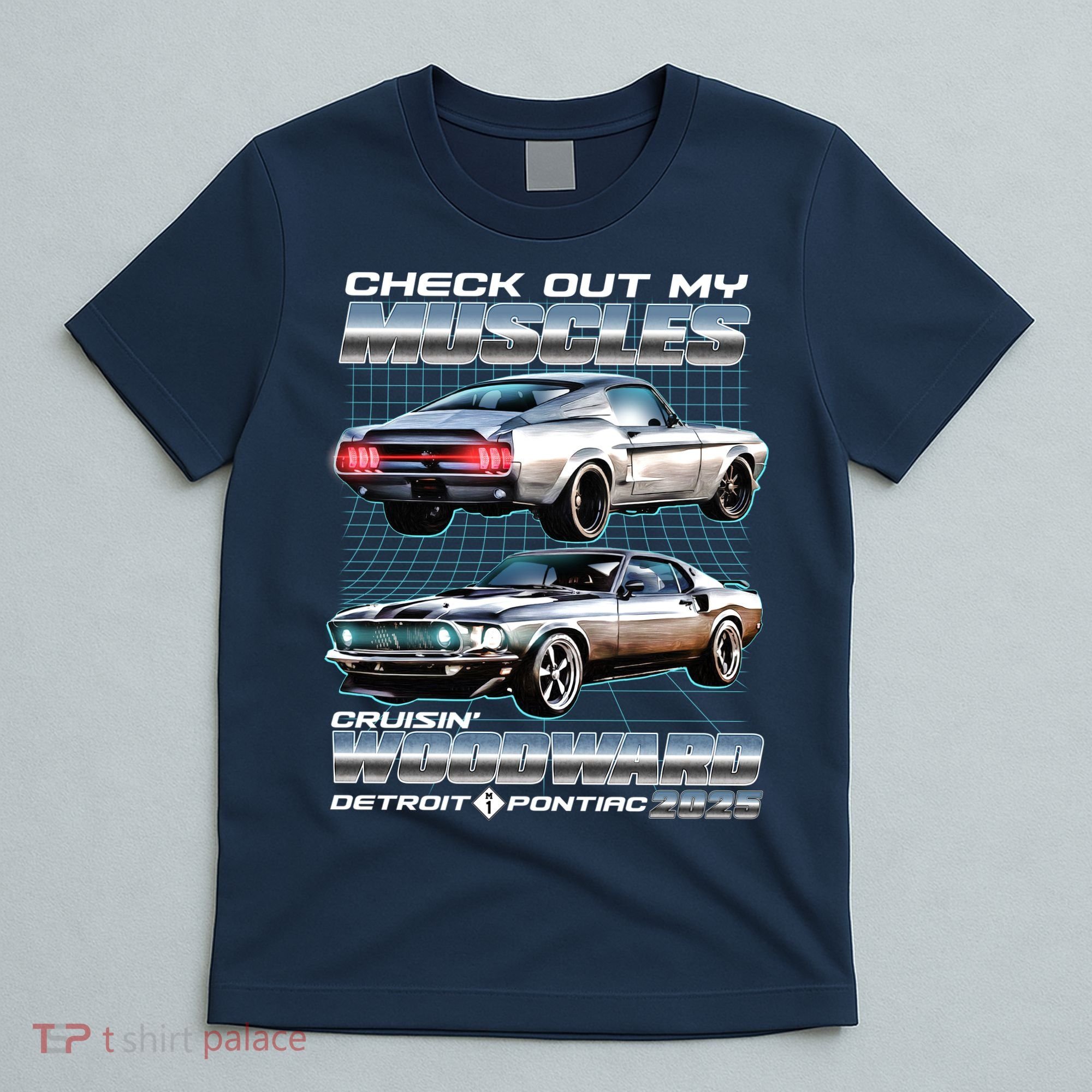 Retro Check Out My Muscles Cruisin Woodward Detroit To Pontiac 2025 T-Shirt