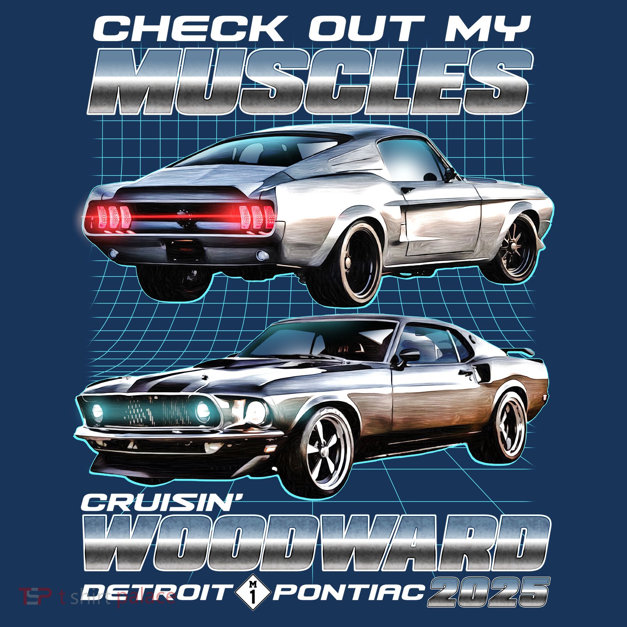 Retro Check Out My Muscles Cruisin Woodward Detroit To Pontiac 2025 T-Shirt