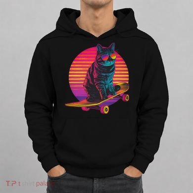 Retro Cat On Skateboard Retro Sunset Hoodie