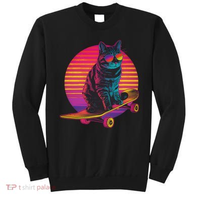 Retro Cat On Skateboard Retro Sunset Sweatshirt