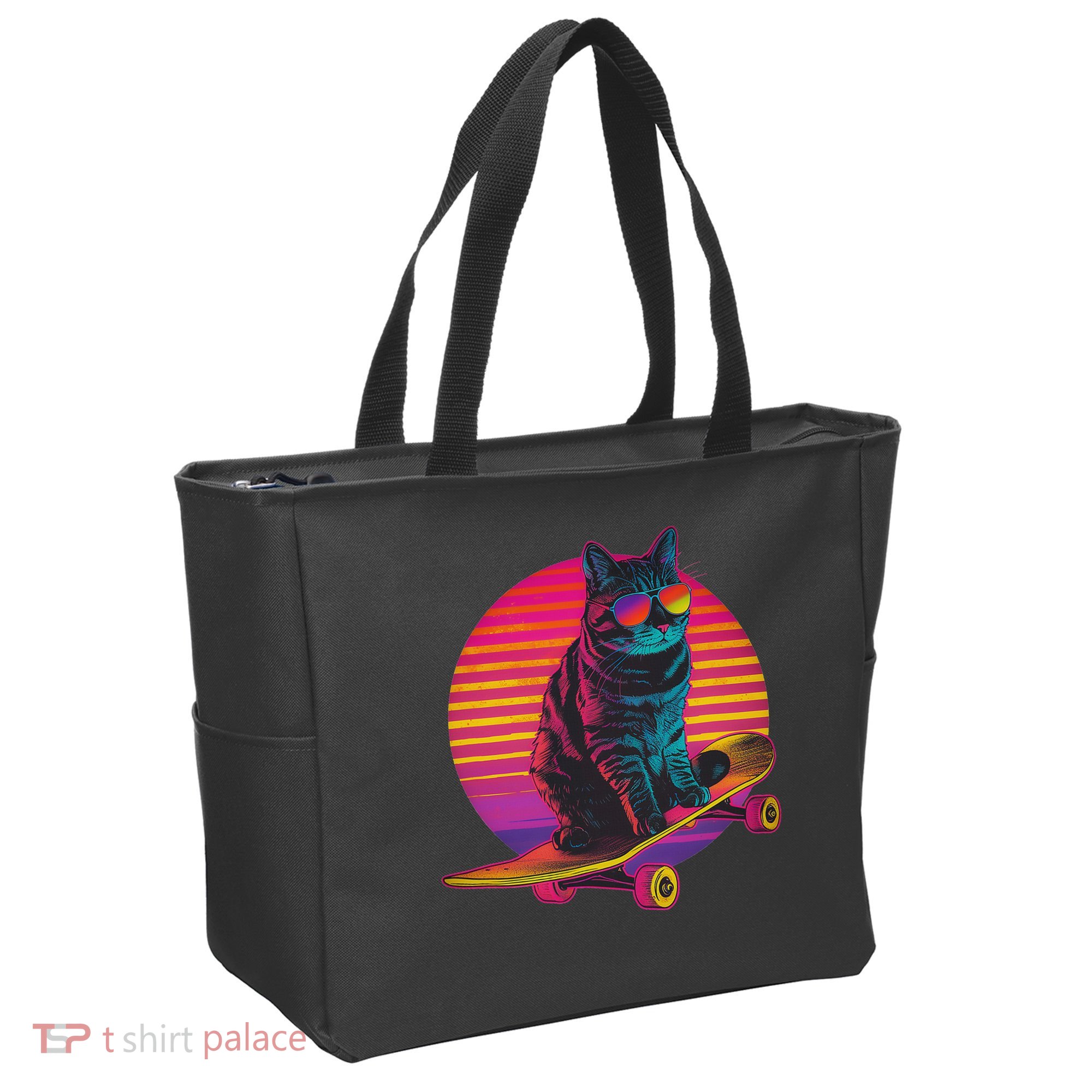 Retro Cat On Skateboard Retro Sunset Tote Bag