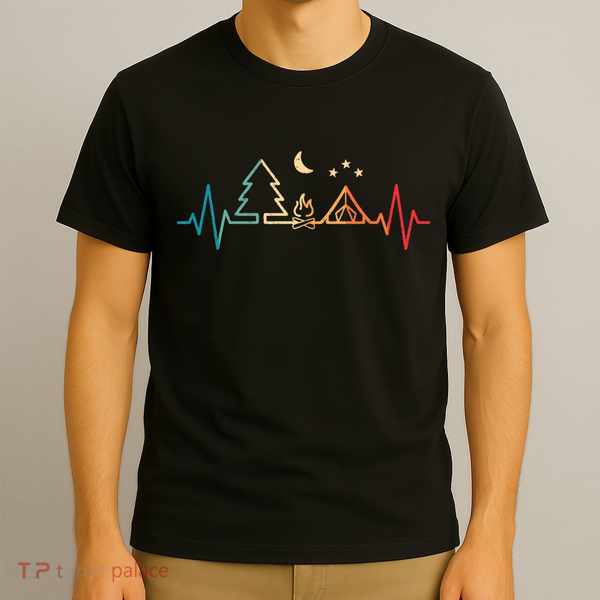 Retro Camping Outdoor Heartbeat Nature Camper Hiking T-Shirt