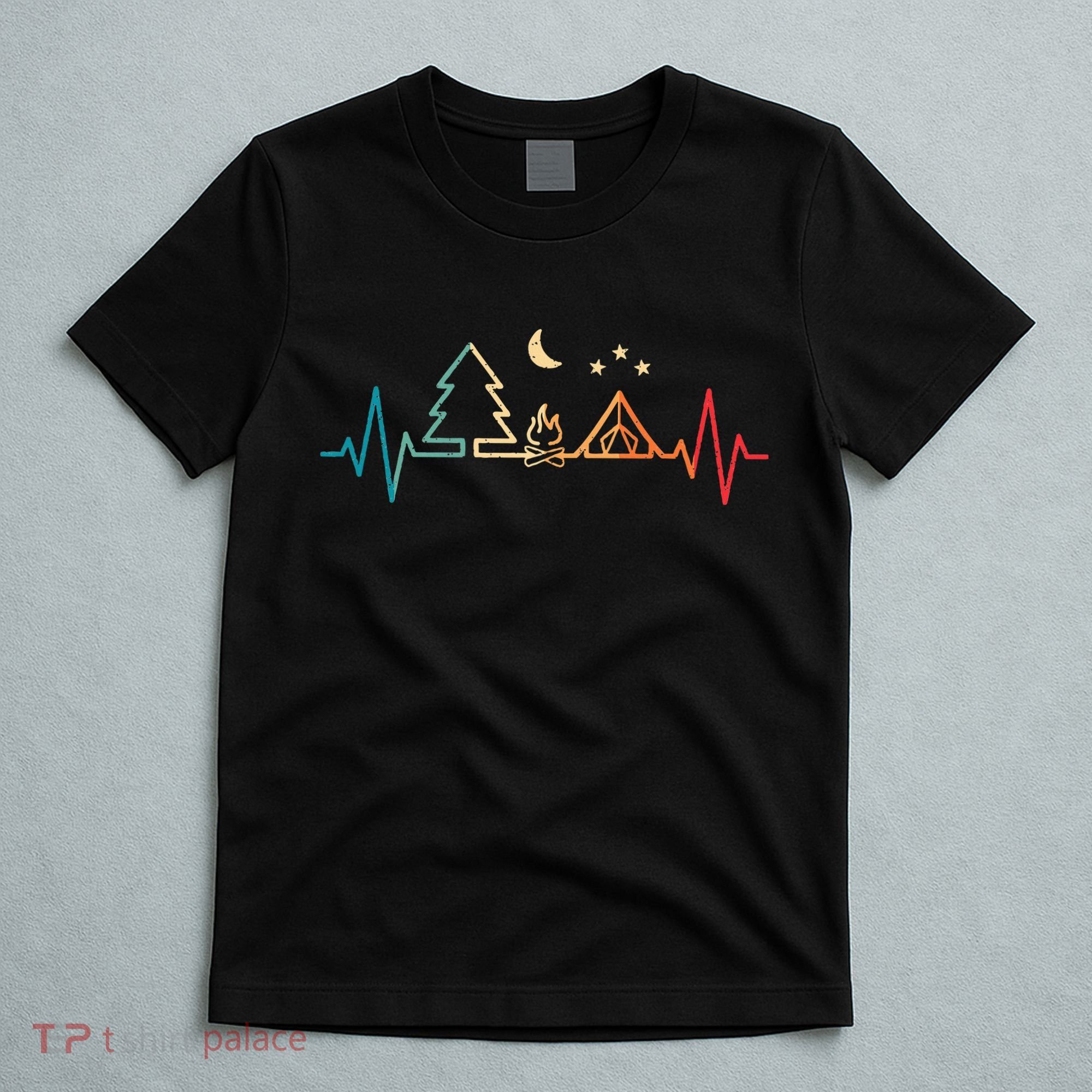 Retro Camping Outdoor Heartbeat Nature Camper Hiking T-Shirt