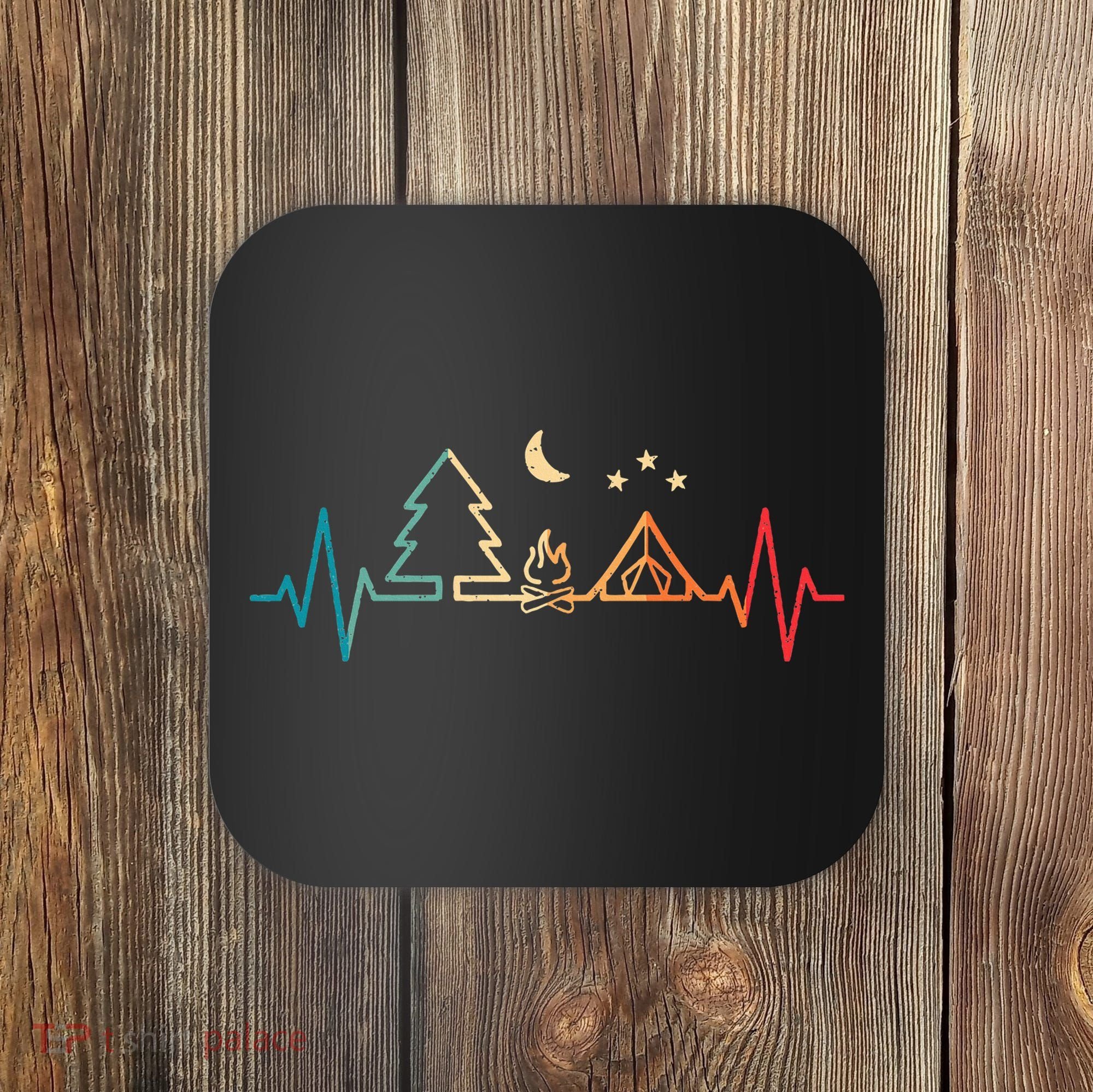 Retro Camping Outdoor Heartbeat Nature Camper Hiking Coaster