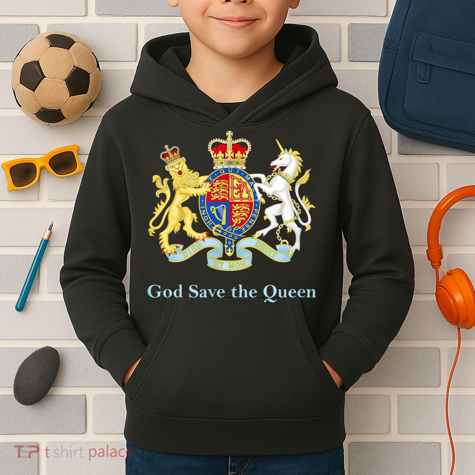 Royal Coat Of Arms, God Save The Queen Kids Hoodie