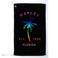 Retro Cool Original Naples Florida Beach Palm Tree Gift Golf Towel thumb 0