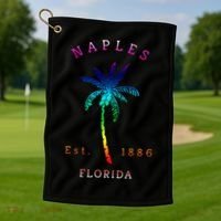 Retro Cool Original Naples Florida Beach Palm Tree Gift Golf Towel thumb 1