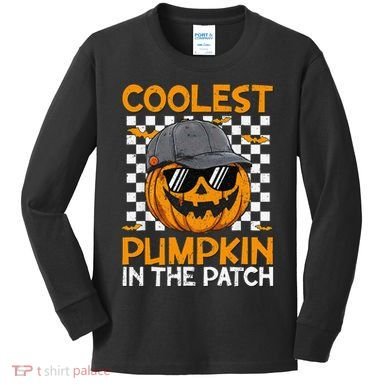 Retro Coolest Pumpkin In The Patch Outfit Halloween Kids Long Sleeve Shirt