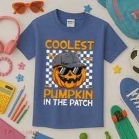 Retro Coolest Pumpkin In The Patch Outfit Halloween Kids T-Shirt thumb 3