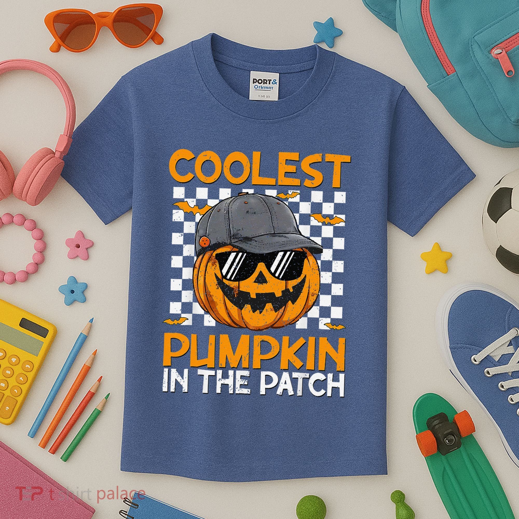 Retro Coolest Pumpkin In The Patch Outfit Halloween Kids T-Shirt