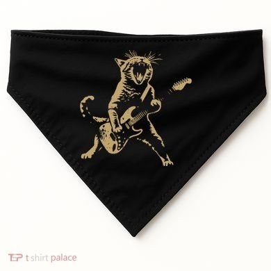 Rock Cat Playing Guitar Funny Guitar Cat USA-Made Doggie Bandana